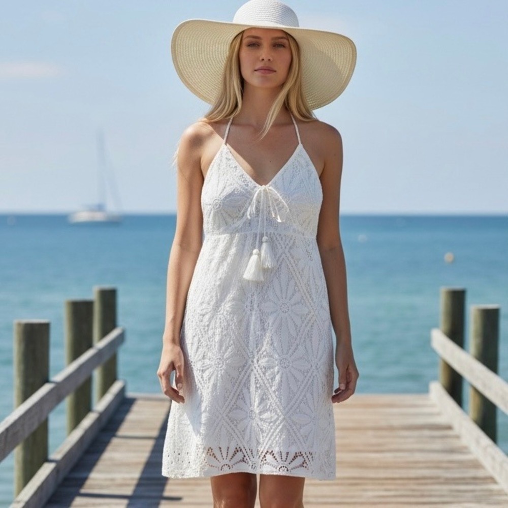 Lilly Pulitzer‎ White Lace Halter Mini Dress with Tassels Size XS